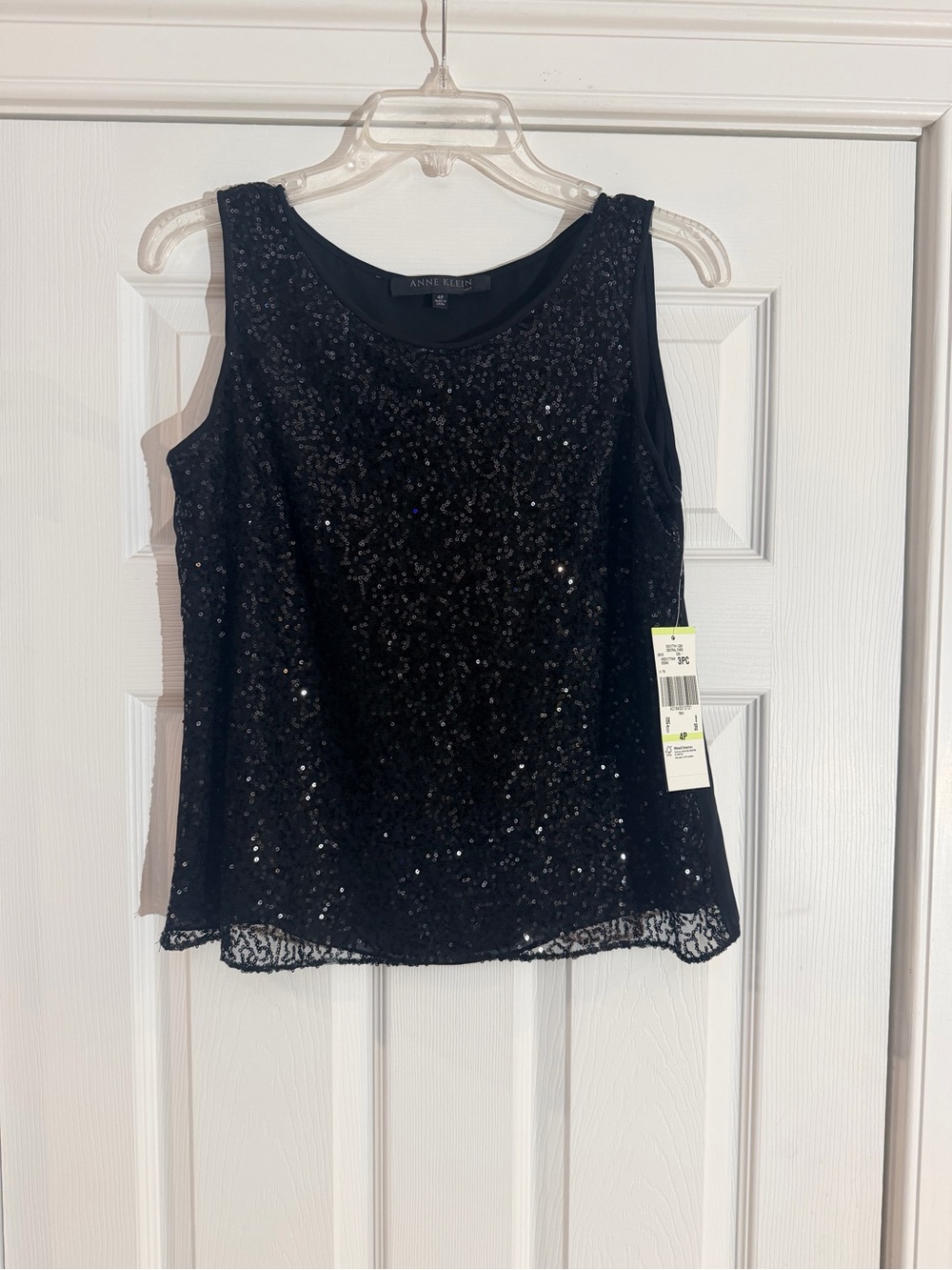 NEW Ladies Size 4P "Anne Klein" Black Sequin Sleeveless Top NEW with Tags